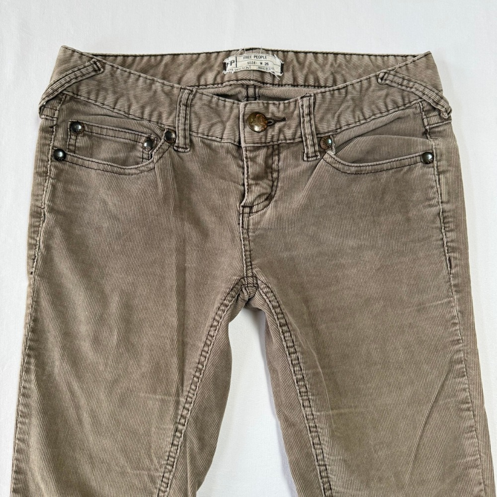 Free People Corduroy Pants Womens Size 26 Khaki Stretch Straight Skinny - Picture 2 of 7